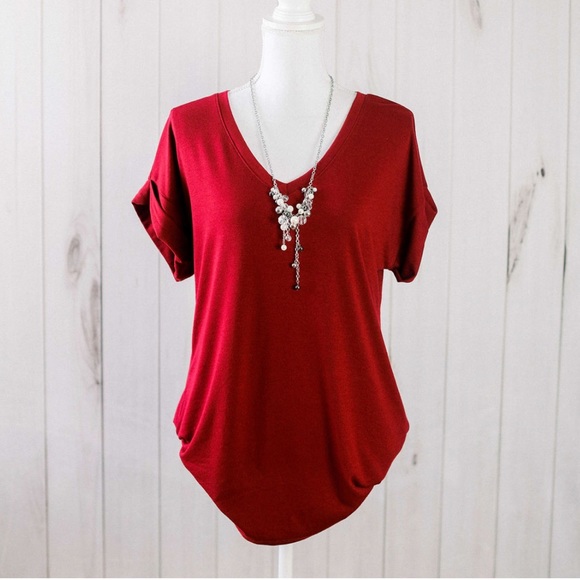 The Melody Top- red rolled sleeve tee - Picture 2 of 8